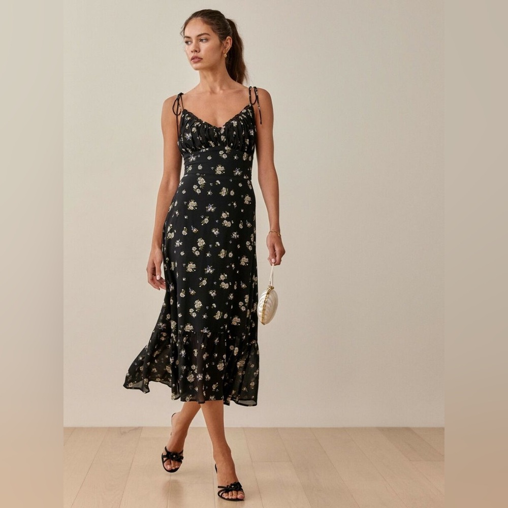 Reformation Black Floral Midi Summer Dress - Worn Once, Like New - Size 0